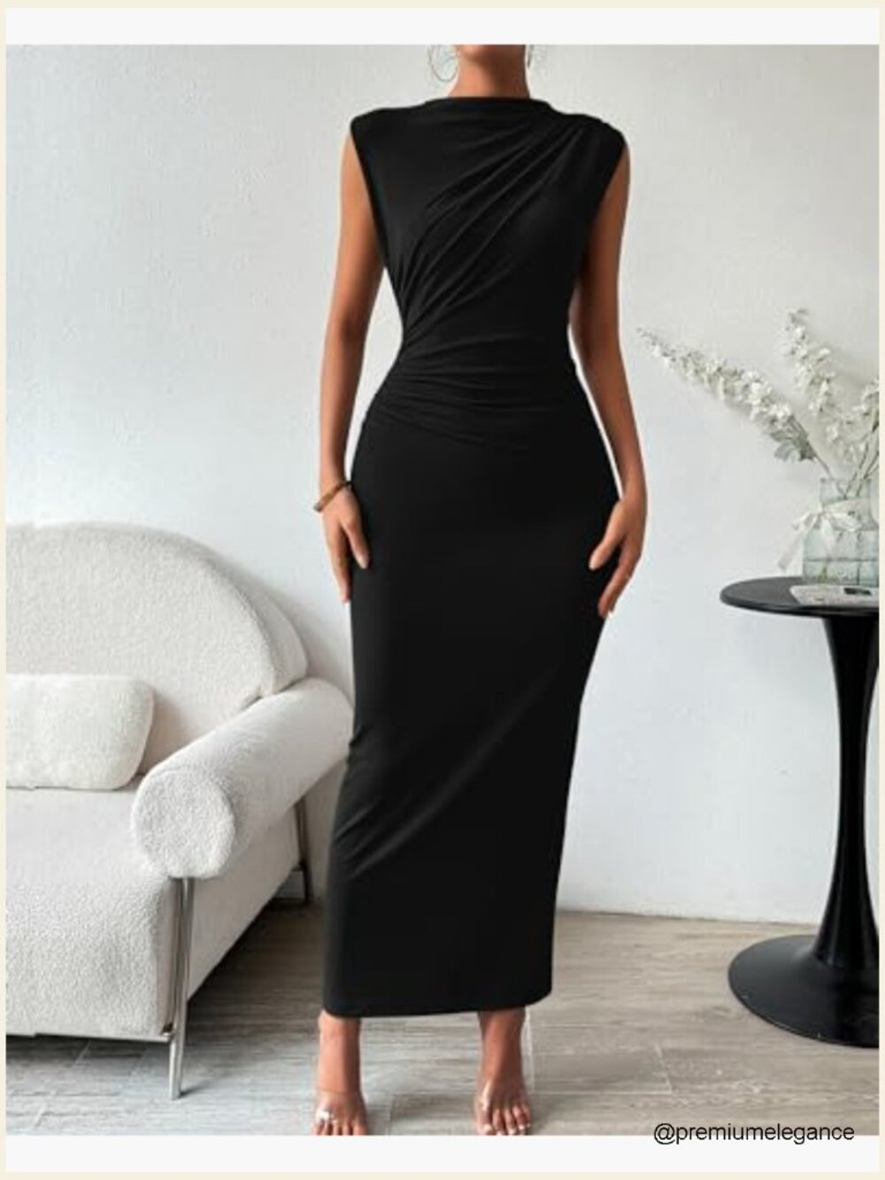 Women Ruched Bodycon Maxi Dress Sleeveless Slit Casual Cocktail Party Guest - Picture 2 of 7